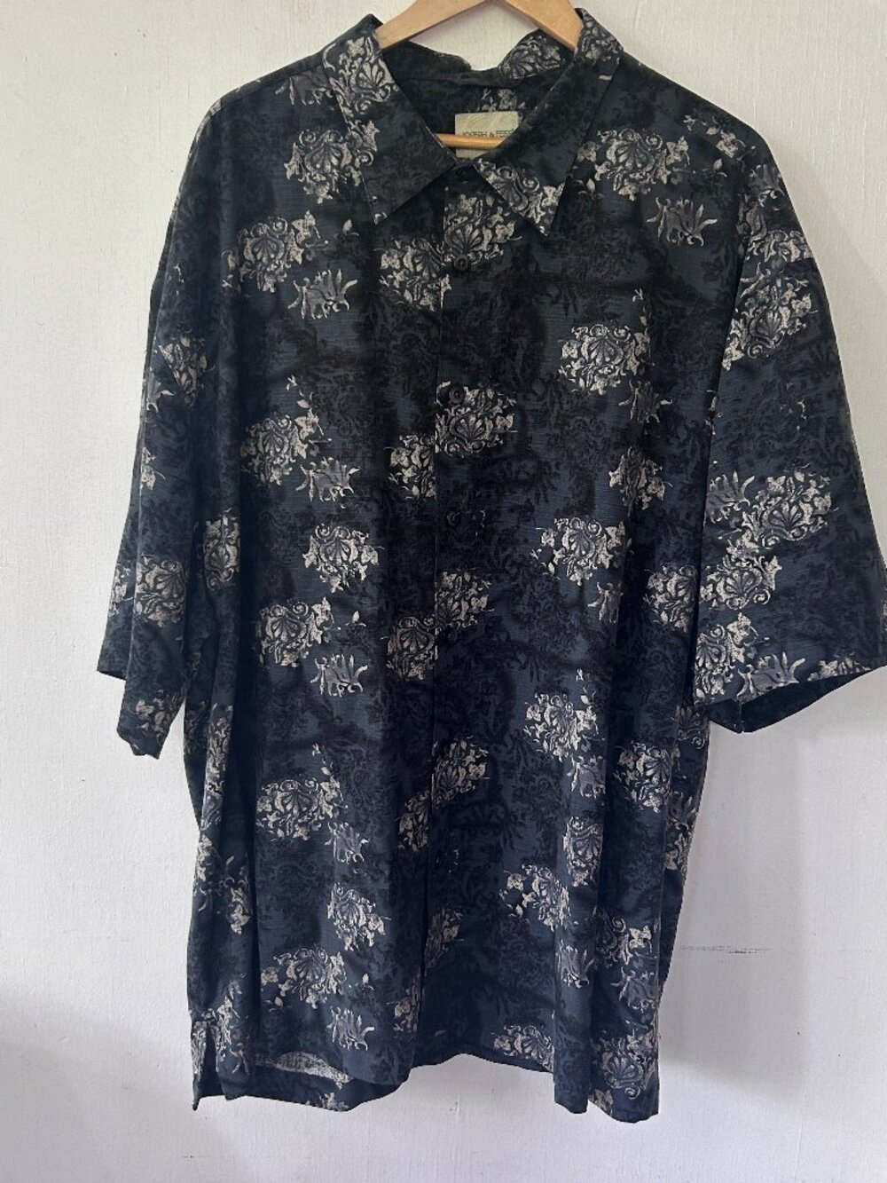 Joseph & Feiss Silk Hawaiian Shirt Mens 3XL Blue Camp Shirt Button Front Collar